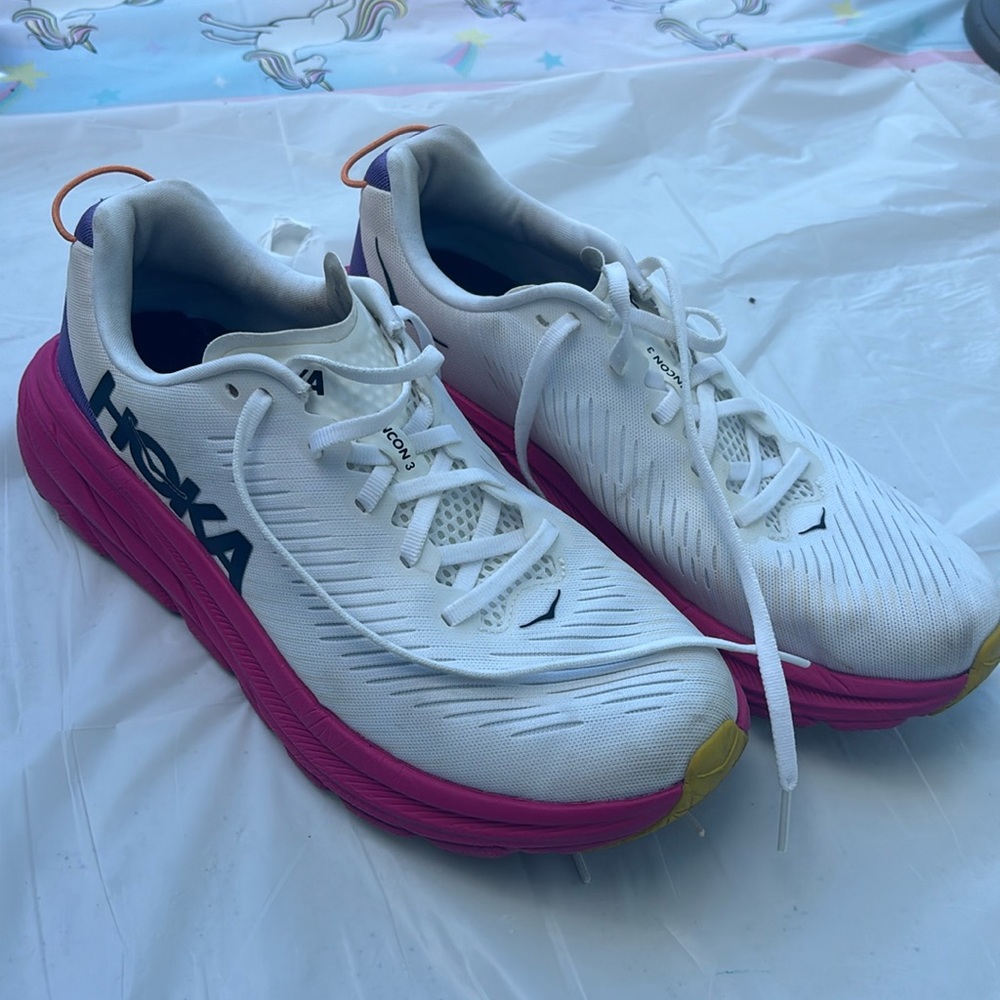 Hoka Women's White Pink Athletic Running Shoes